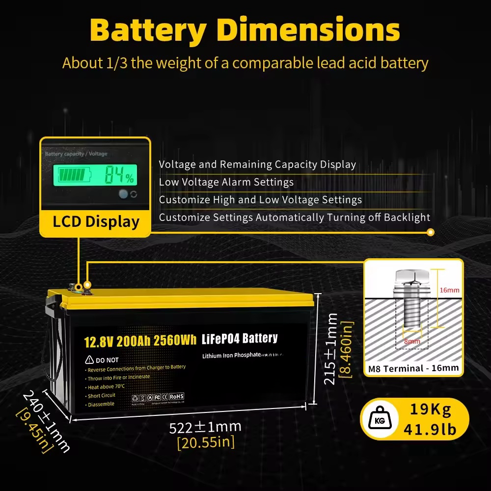 Wholesale Deep Cycle LCD 200Ah 12V Lithium ion Lifepo4 Batteries Pack for Solar Home Energy Storage