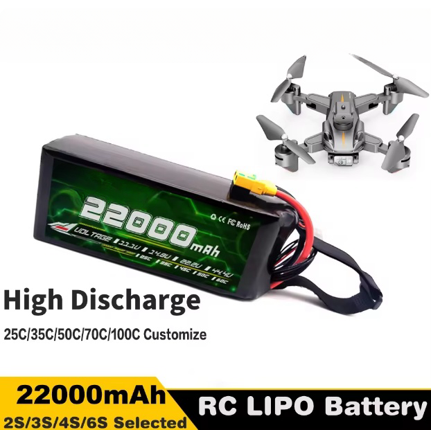 Wholesale 3.7V drone battery 22.2V 16000 mAh 22000mAh high discharge rate 25C 35C 50C 70C 100C lipo UAV Battery