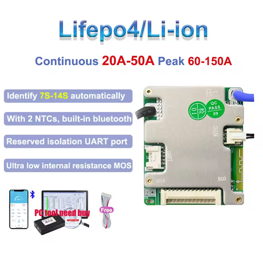 Wholesale Smart BMS 13S 48V 30A 7S 8S 9S Li-ion BMS Lifepo4 10S 20A 40A 50A With Passive Balance UART Built-in BT For Lithium Battery