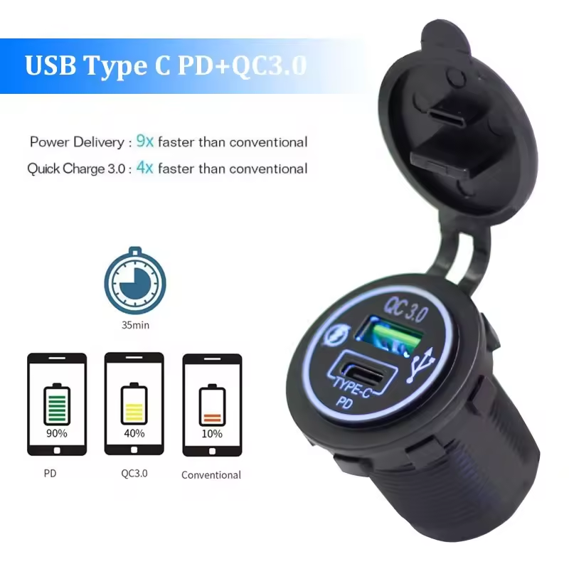 Wholesale 12V 24V Universal Dual Port Bus Car Socket QC3.0 USB Type C 20W PD USB Car Charger