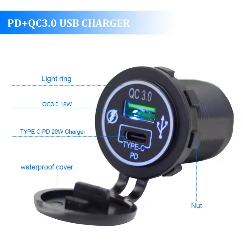 Wholesale 12V 24V Universal Dual Port Bus Car Socket QC3.0 USB Type C 20W PD USB Car Charger