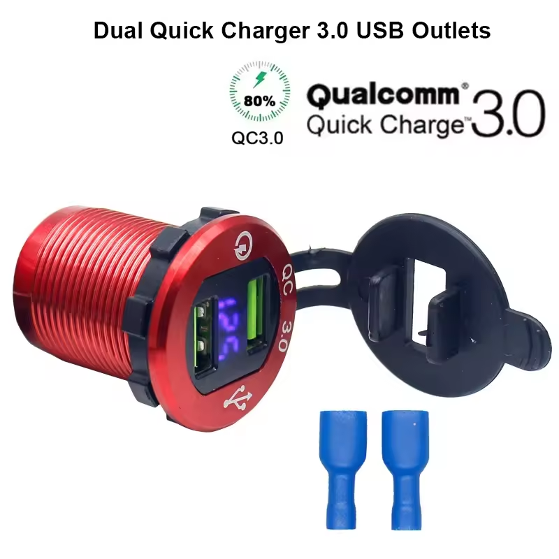 12V 24V Fast Charging Dual USB Power Socket Aluminum QC 3.0 Car Charger with Voltmeter