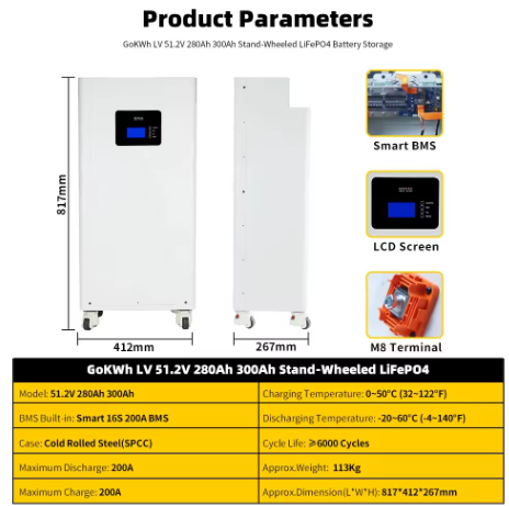 48V 280Ah 300Ah 15kwh Lithium Lifepo4 Battery with Wheel Design for Home