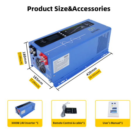 Real 3000W 3KW Combination Inverter Charger 12V 24V 48V DC 220V AC LFP LiFePO4 Lithium ion AGM Lead Acid GEL Battery RV Inverter