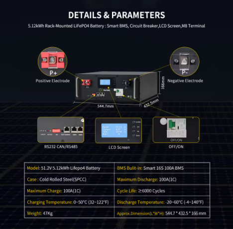 5kwh Solar Battery Lithium 48V 100Ah Rack Mounted for Home Back up