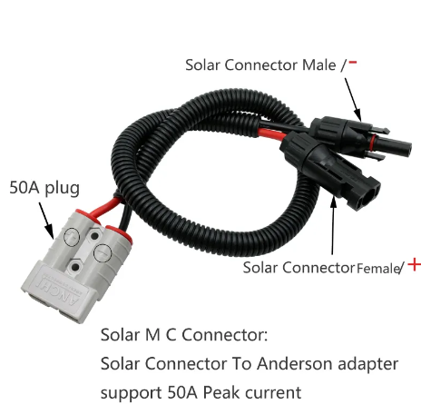 10AWG Solar Panel Connector Cable, Compatible with Solar Connecter Wire connector 50A 600V battery connector