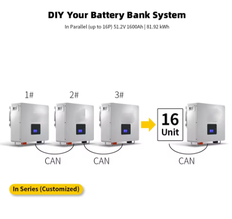 51.2V 100ah Lifepo4 Battery Wall Mounted Deep Cycles for Home Energy Storage Lithium Ion Batteries 50 Kw Off Grid Split