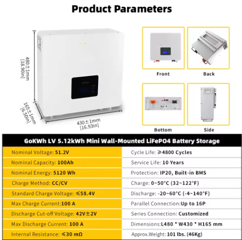 51.2V 100ah Lifepo4 Battery Wall Mounted Deep Cycles for Home Energy Storage Lithium Ion Batteries 50 Kw Off Grid Split