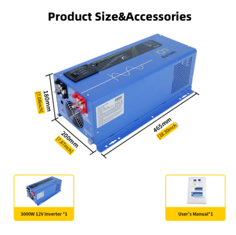 Real 3000W 3KW Combination Inverter Charger 12V 24V 48V DC 220V AC LFP LiFePO4 Lithium ion AGM Lead Acid GEL Battery RV Inverter