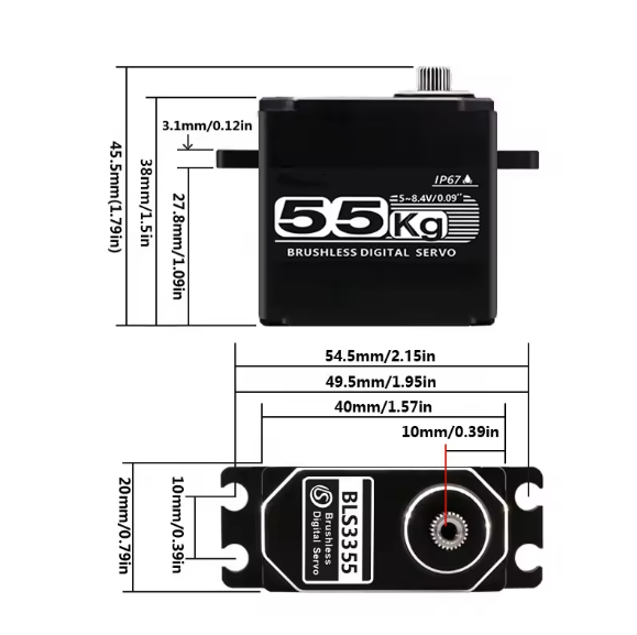 Waterproof Digital Servo BLS3355 Pro 55KG High Speed All-metal Brushless Servo For 1/8 1/10 1/12 RC Car Baja Robot