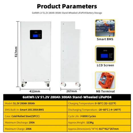 Battery Solar Lithium 51.2V Lithium Solar Battery 280Ah 300Ah for Home Energy Storage