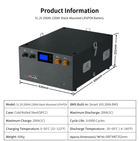 48V 200Ah Lifepo4 Solar Battery 10kwh Power for Home Household